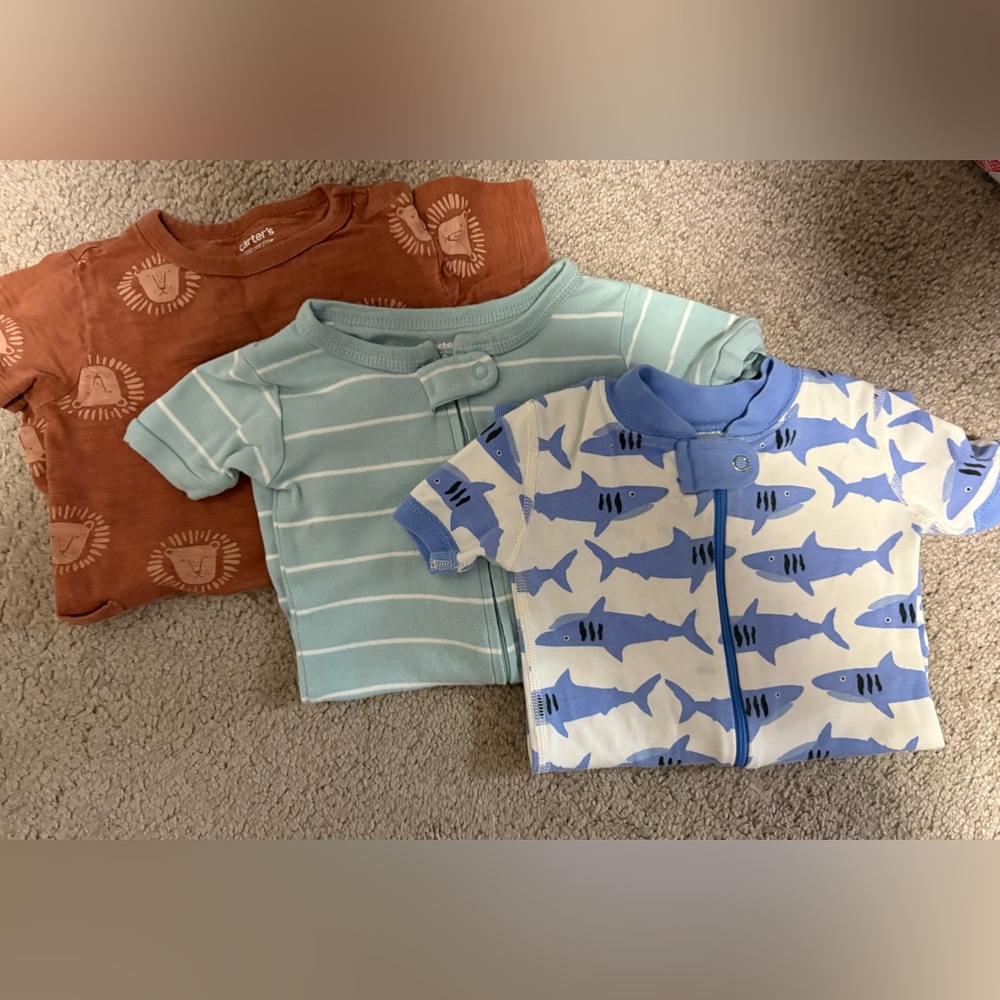 Hanna Andersson and Carters Set of 3 Baby Shortie Rompers